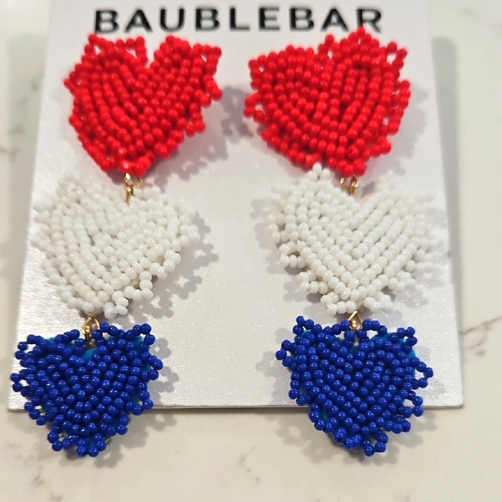 BaubleBar Red and White Beaded Heart Earrings